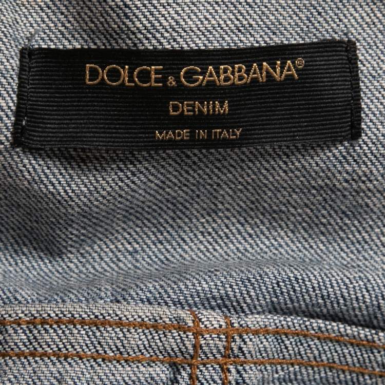 Pre Owned Dolce & Gabbana Blue Denim Anchor Embroidered Jacket S