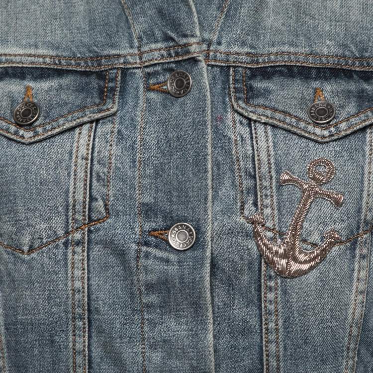 Pre Owned Dolce & Gabbana Blue Denim Anchor Embroidered Jacket S