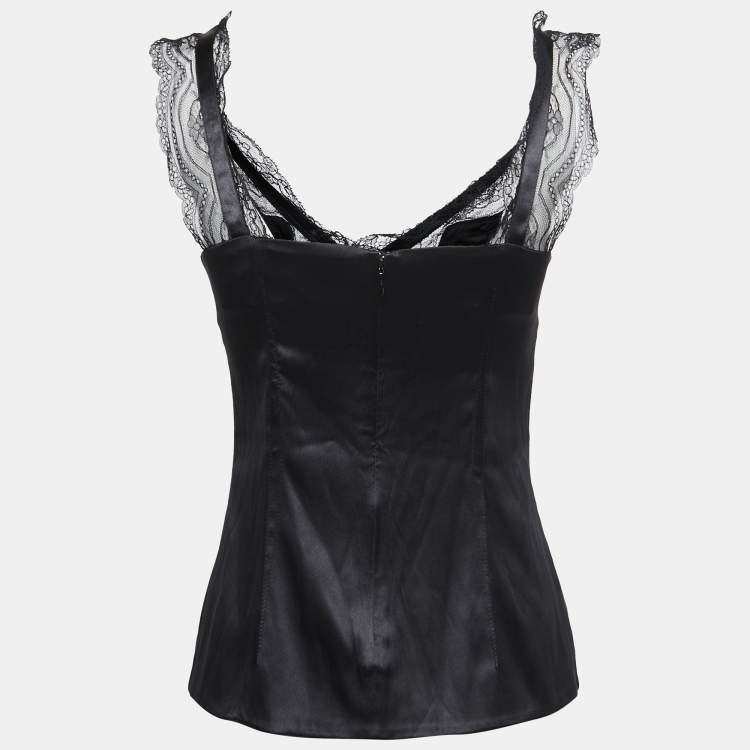 Pre Owned Dolce & Gabbana Black Satin & Lace Trimmed Camisole M