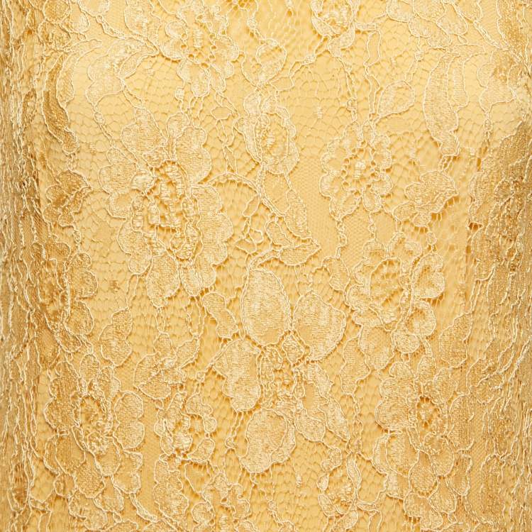 Pre Owned Dolce & Gabbana Yellow Floral Lace Pocket Detail Short Dress M