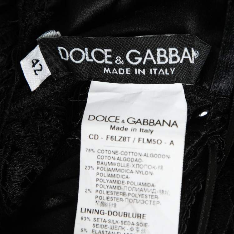 Pre Owned Dolce & Gabbana Black Floral Lace Overlay Tiered Gown M