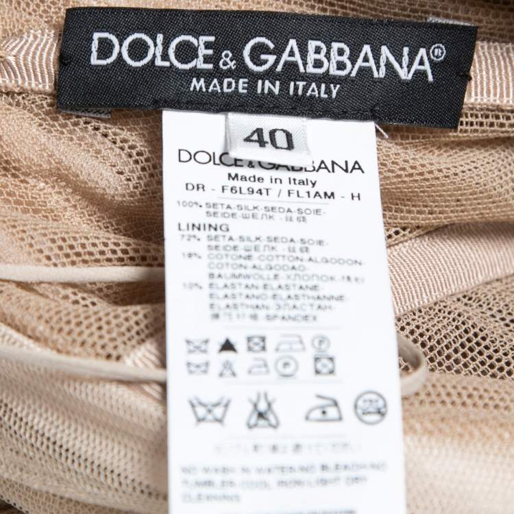 Pre Owned Dolce & Gabbana Beige Silk Mesh Ruched Strapless Gown S