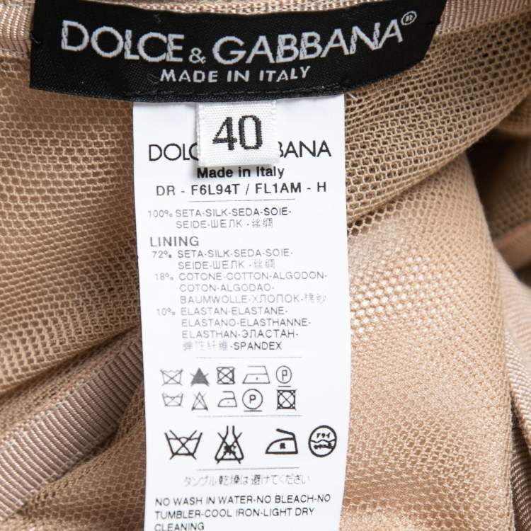 Pre Owned Dolce & Gabbana Beige Silk Mesh Ruched Strapless Gown S