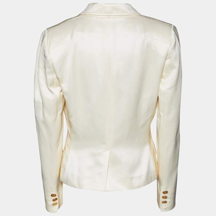 Pre Owned Dolce & Gabbana Cream Cotton & Silk Button Front Blazer M