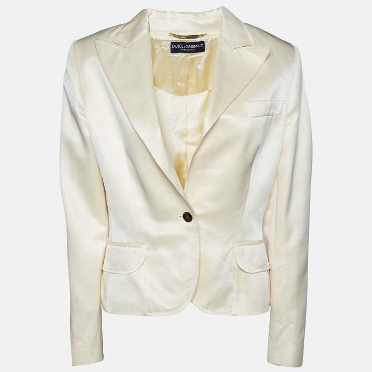 Pre Owned Dolce & Gabbana Cream Cotton & Silk Button Front Blazer M
