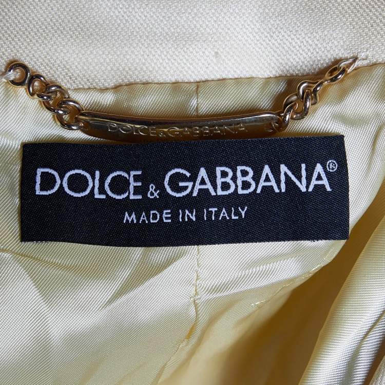 Pre Owned Dolce & Gabbana Cream Cotton & Silk Button Front Blazer M