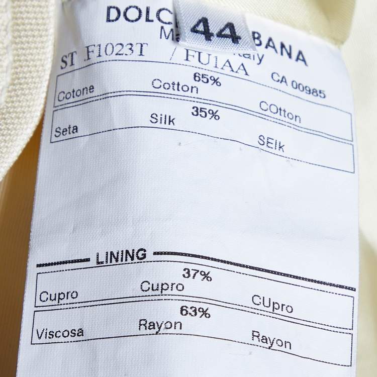 Pre Owned Dolce & Gabbana Cream Cotton & Silk Button Front Blazer M