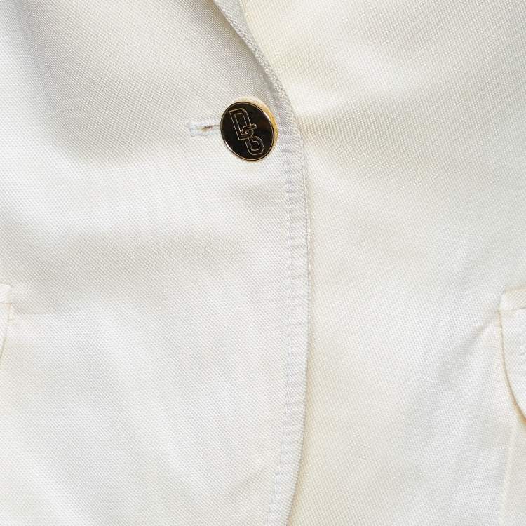 Pre Owned Dolce & Gabbana Cream Cotton & Silk Button Front Blazer M