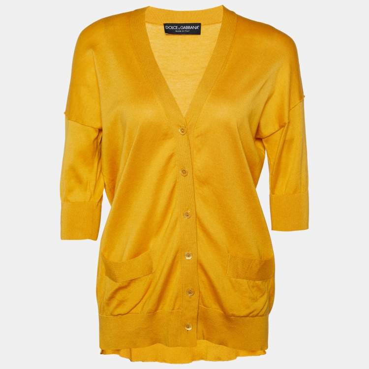 Pre Owned Dolce & Gabbana Yellow Cotton Knit Button Front Cardigan S