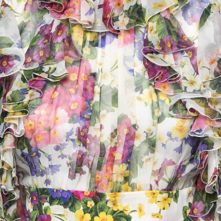 مملوكة مسبقًا Dolce & Gabbana Multicolor Floral Printed Silk Chiffon Ruffled Top S