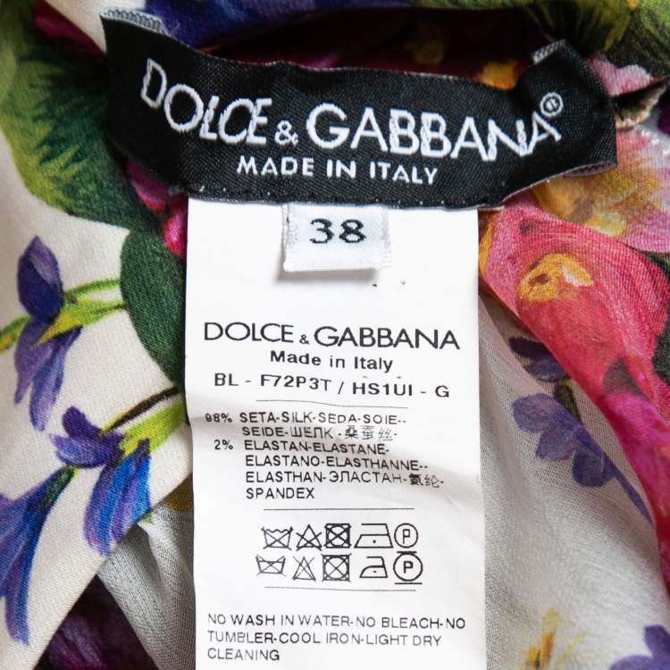 مملوكة مسبقًا Dolce & Gabbana Multicolor Floral Printed Silk Chiffon Ruffled Top S