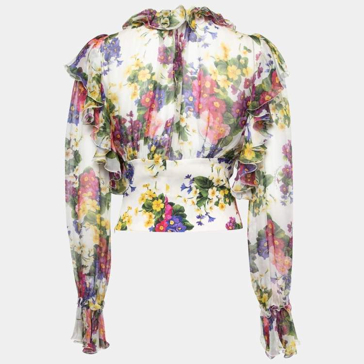 مملوكة مسبقًا Dolce & Gabbana Multicolor Floral Printed Silk Chiffon Ruffled Top S