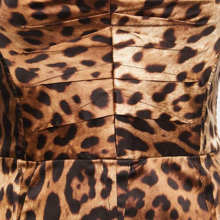 Pre Owned Dolce & Gabbana Brown Leopard Print Satin Silk Corset Top S