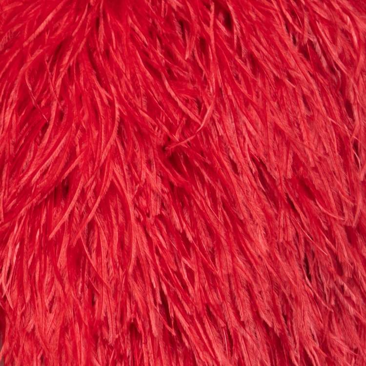 Pre Owned Dolce & Gabbana Red Ostrich Feather Cropped Bolero Jacket XS