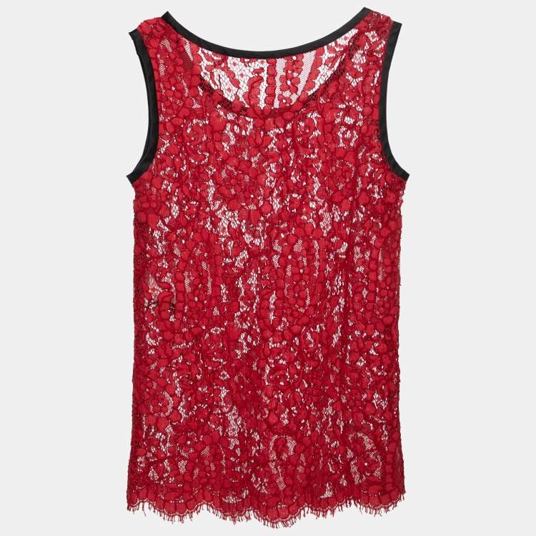 Pre Owned Dolce & Gabbana Red Floral Lace Tank Top  S
