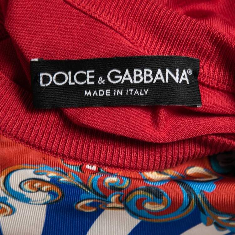 Pre Owned Dolce & Gabbana Red Printed Silk & Knit Pullover M