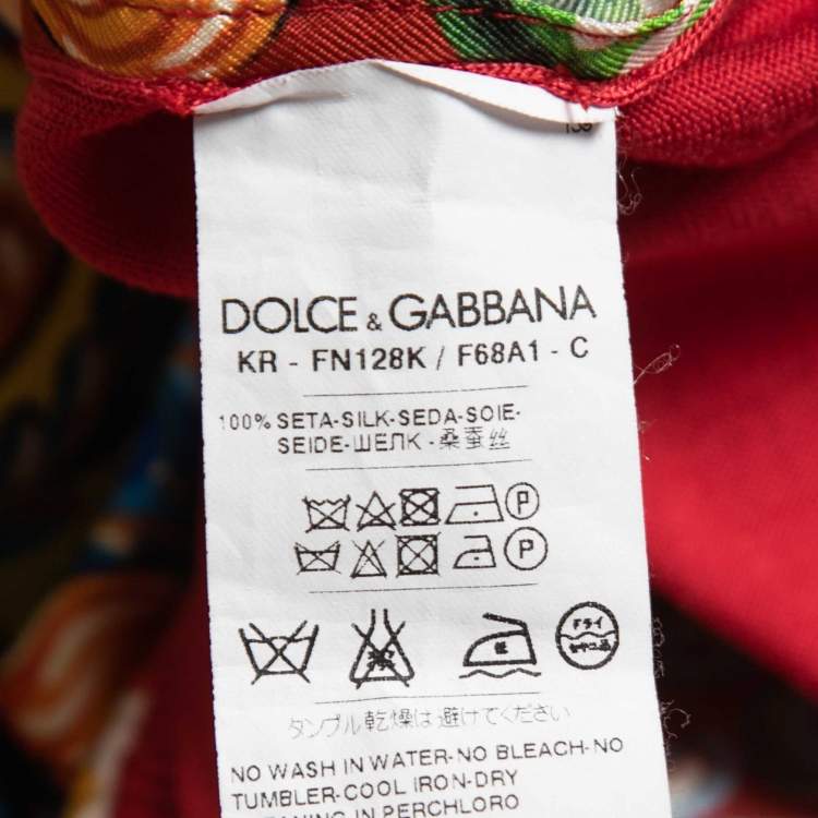 Pre Owned Dolce & Gabbana Red Printed Silk & Knit Pullover M