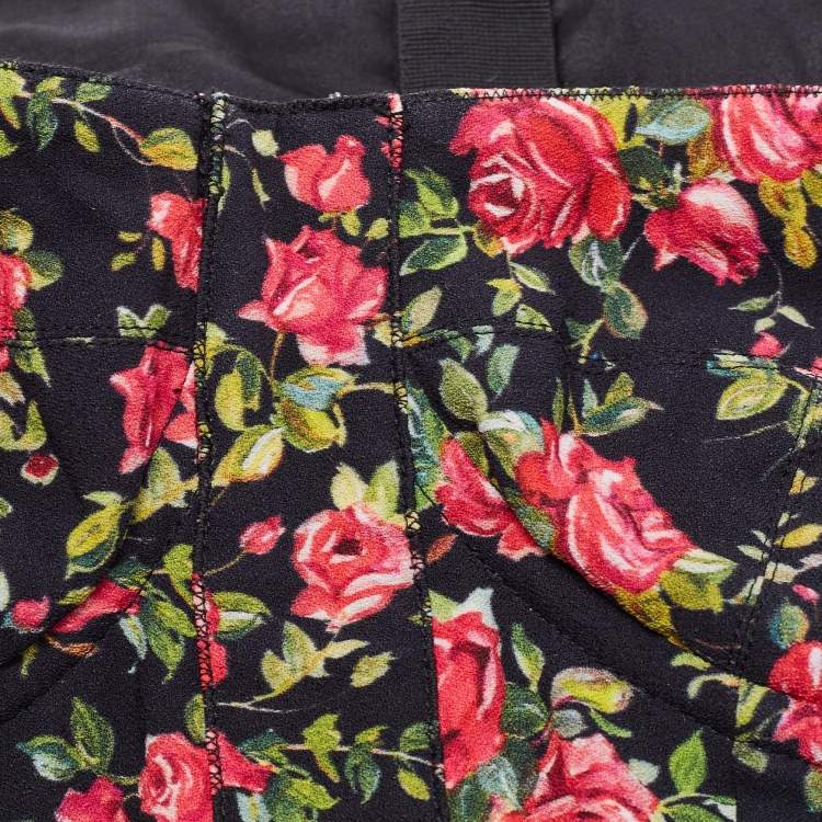 Pre Owned Dolce & Gabbana Black Floral Printed Crepe Corset Top S