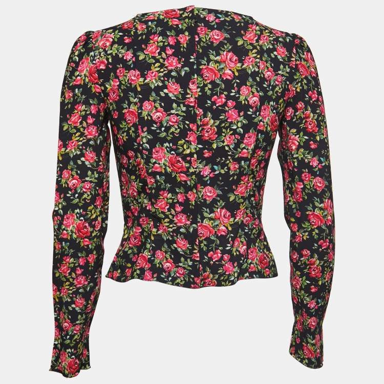 Pre Owned Dolce & Gabbana Black Floral Printed Crepe Corset Top S