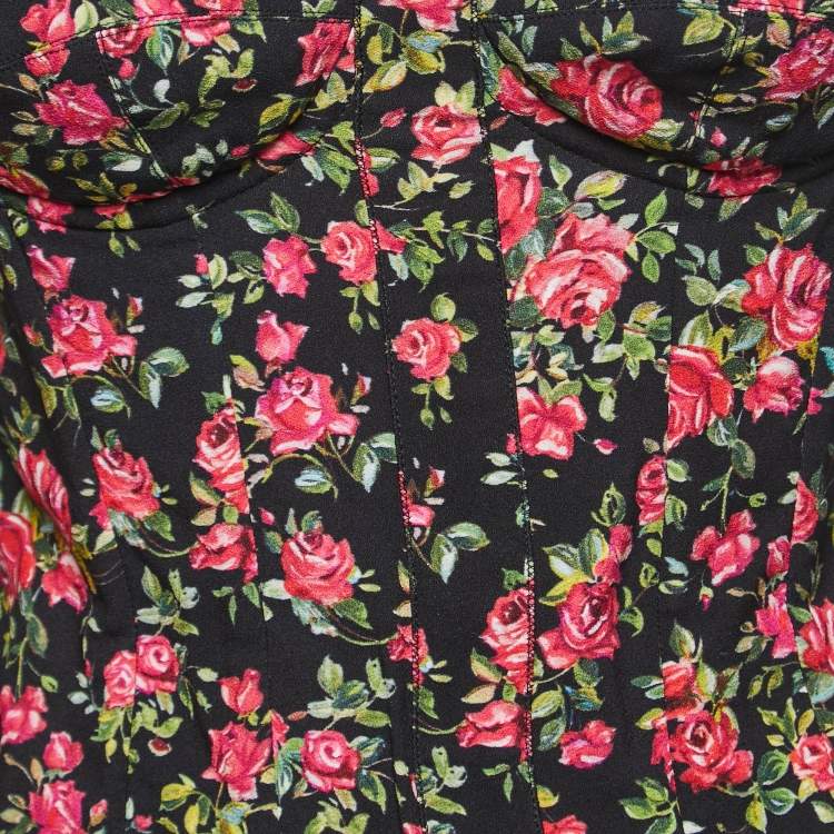 Pre Owned Dolce & Gabbana Black Floral Printed Crepe Corset Top S
