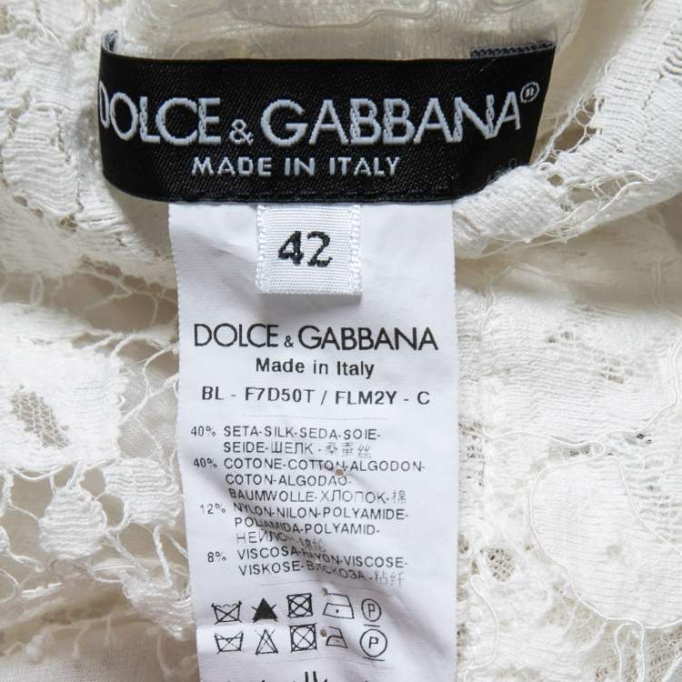 Pre Owned Dolce & Gabbana White Lace and Organza Long Sleeve Top M