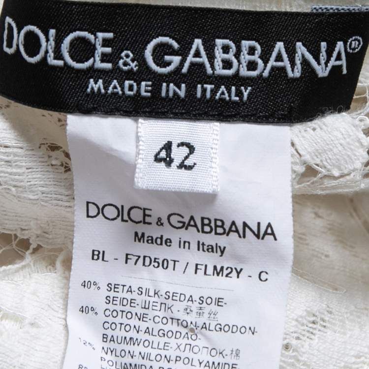 Pre Owned Dolce & Gabbana White Lace and Organza Long Sleeve Top M