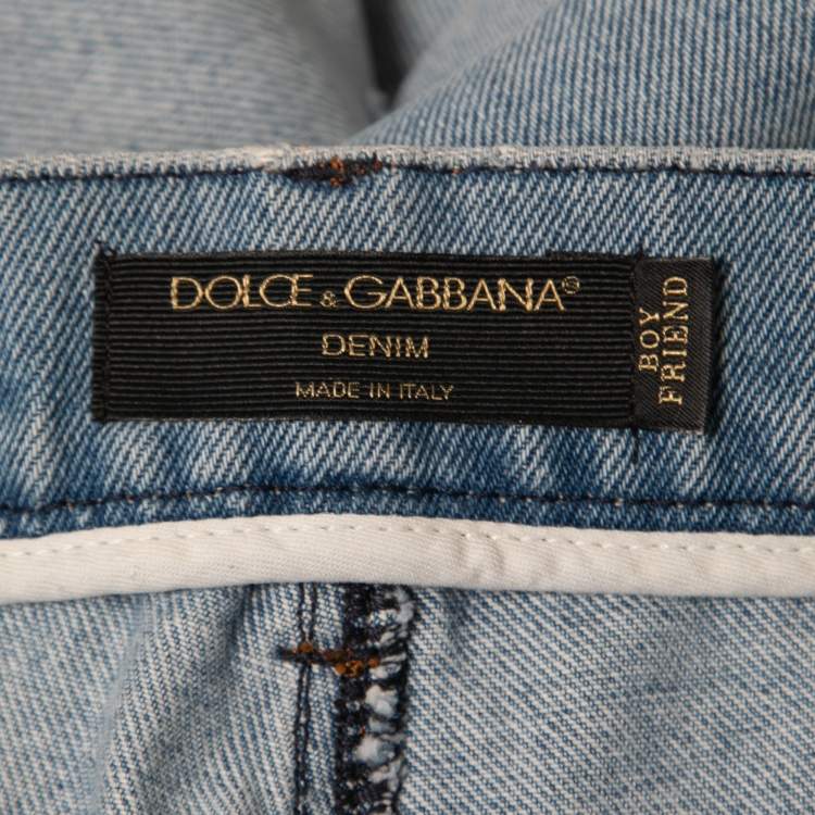 Pre Owned Dolce & Gabbana Blue Ripped Denim Boyfriend Jeans L Waist 34"