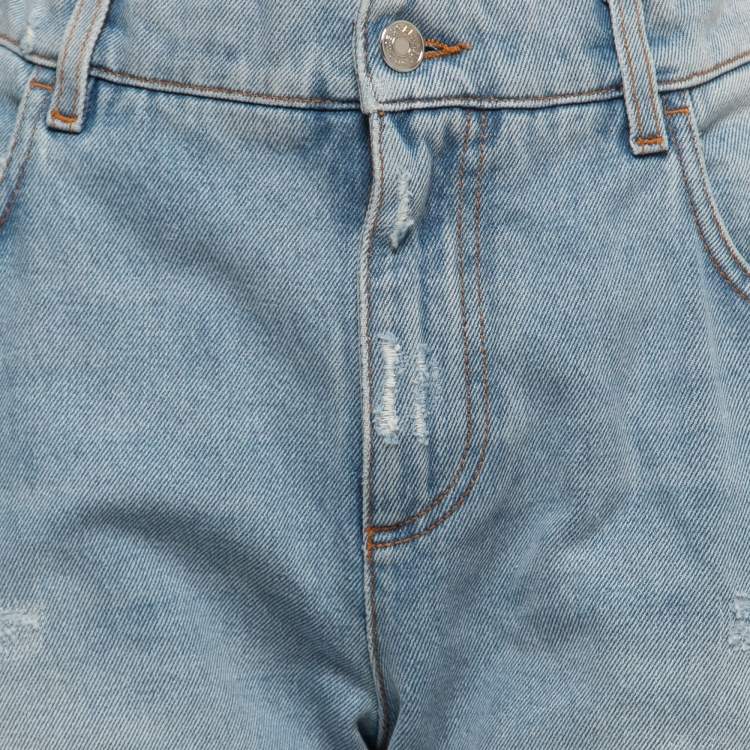 Pre Owned Dolce & Gabbana Blue Ripped Denim Boyfriend Jeans L Waist 34"