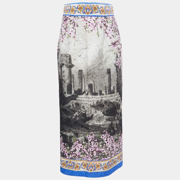 Pre Owned Dolce & Gabbana Multicolor Printed Jacquard Midi Skirt M