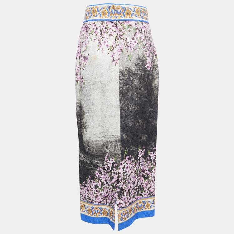Pre Owned Dolce & Gabbana Multicolor Printed Jacquard Midi Skirt M