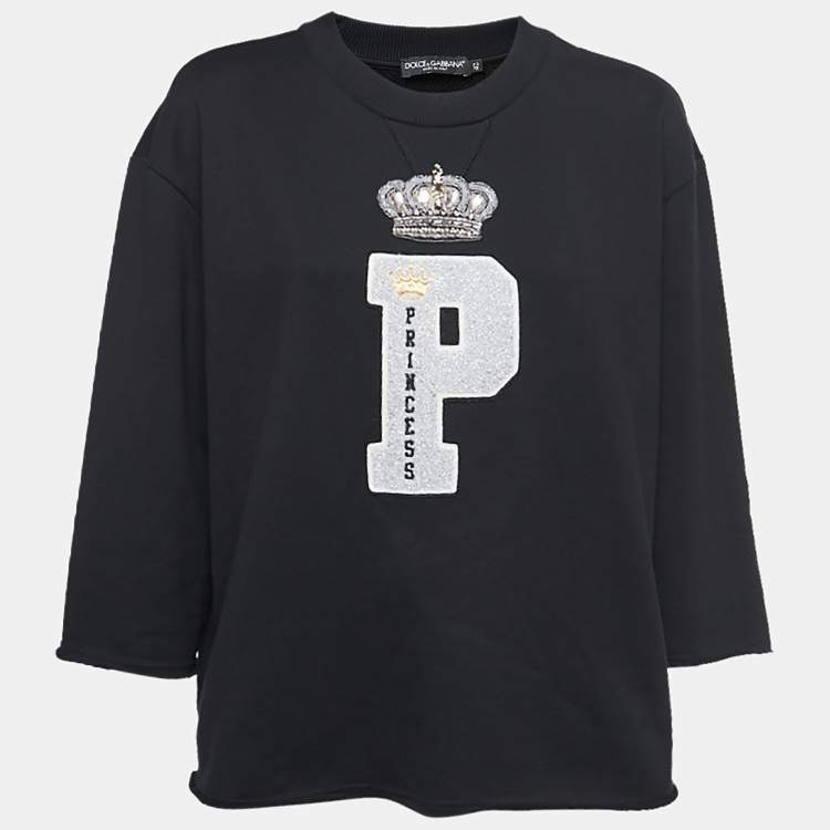 Pre Owned Dolce & Gabbana Black P Princess Appliqued Cotton Sweatshirt M