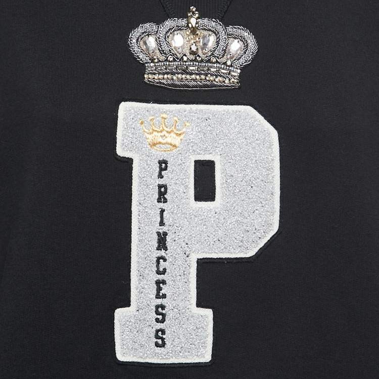 Pre Owned Dolce & Gabbana Black P Princess Appliqued Cotton Sweatshirt M