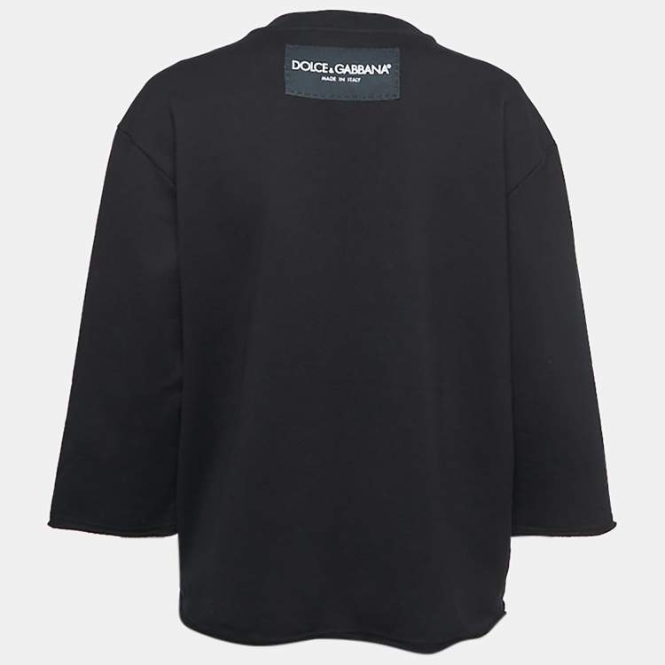 Pre Owned Dolce & Gabbana Black P Princess Appliqued Cotton Sweatshirt M
