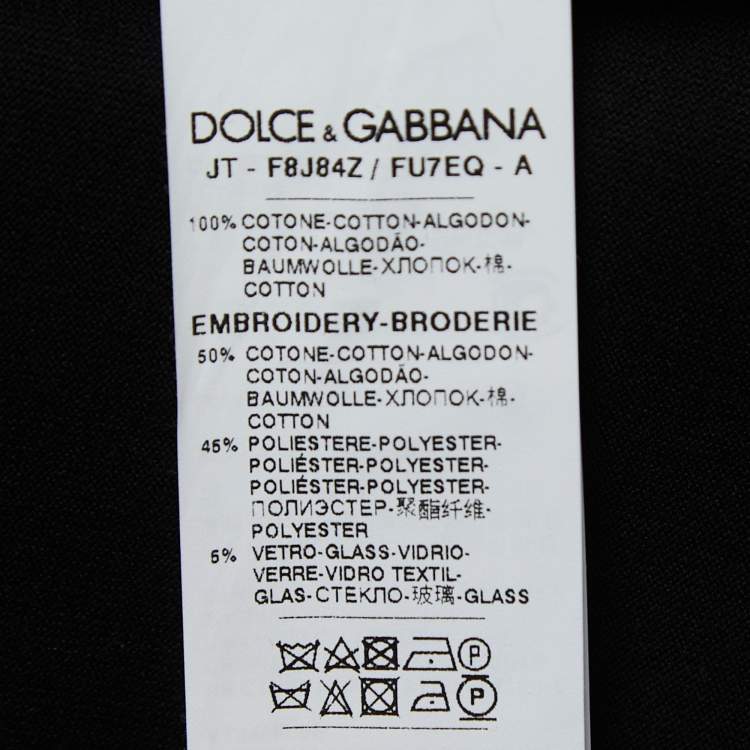 Pre Owned Dolce & Gabbana Black Cotton Patch Detail Crew Neck T-Shirt M