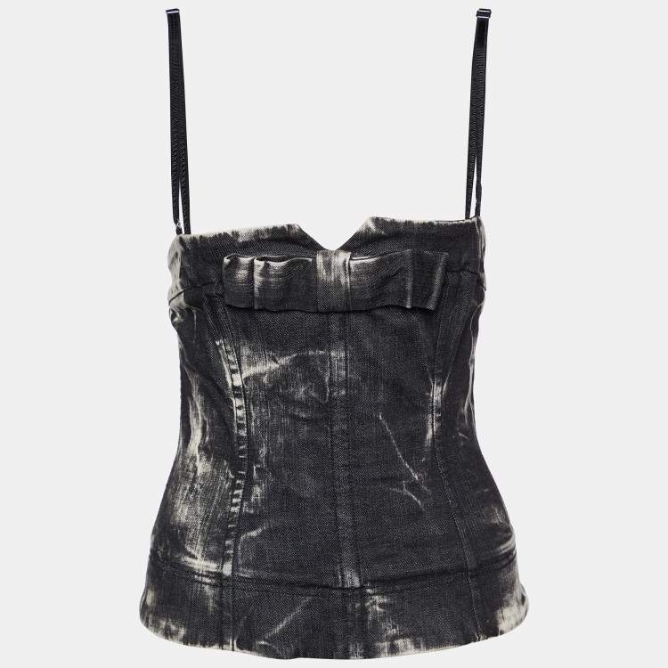 Pre Owned Dolce & Gabbana Black Denim Corset Top S