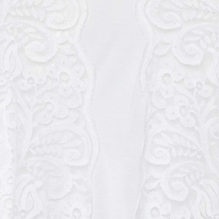 Pre Owned Dolce & Gabbana White Modal Knit Lace Trim T-Shirt M
