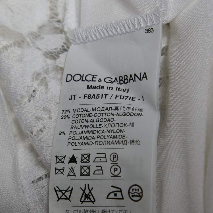 Pre Owned Dolce & Gabbana White Modal Knit Lace Trim T-Shirt M