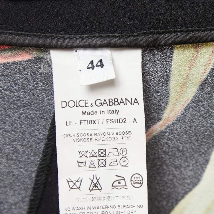 Pre Owned Dolce & Gabbana Black Floral Printed Crepe Tapered Trousers M