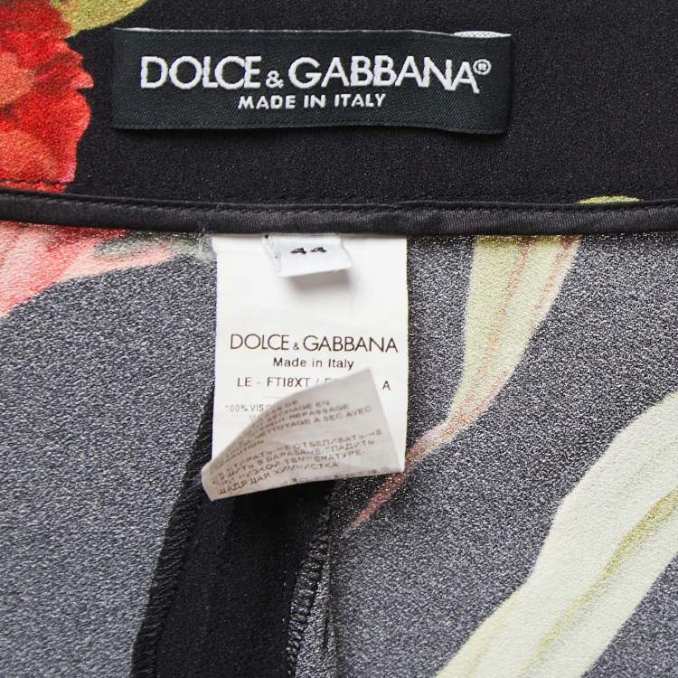 Pre Owned Dolce & Gabbana Black Floral Printed Crepe Tapered Trousers M