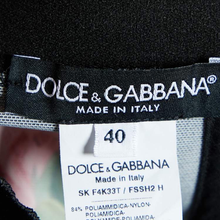 Pre Owned Dolce & Gabbana Black Floral Printed Mesh High Waist Midi Skirt S