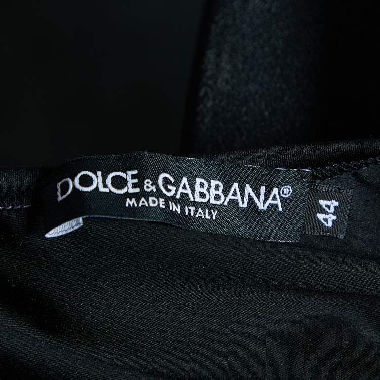 مملوكة مسبقًا Dolce & Gabbana Black Floral Printed Jersey Logo band Detail Crop Top M