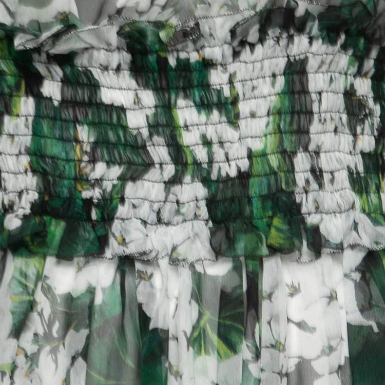 Pre Owned Dolce & Gabbana Green Floral Printed Chiffon Tie Detail Blouse M