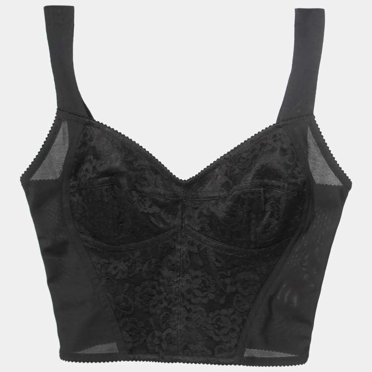 Pre Owned Dolce & Gabbana Black Nylon Sleeveless Cropped Corset Top S