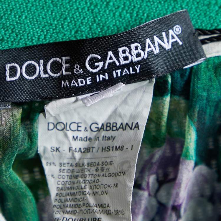 Pre Owned Dolce & Gabbana Green Hydrangea Printed Silk & Lace Flared Midi Skirt S