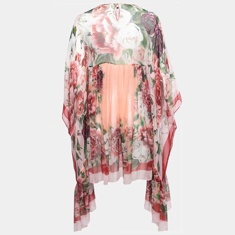 Pre Owned Dolce & Gabbana Multicolor Floral Printed Silk Chiffon Asymmetrical Kaftan Tunic Dress M