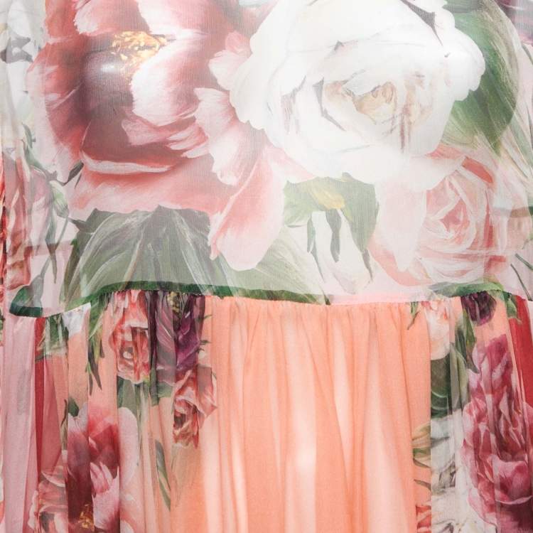 Pre Owned Dolce & Gabbana Multicolor Floral Printed Silk Chiffon Asymmetrical Kaftan Tunic Dress M