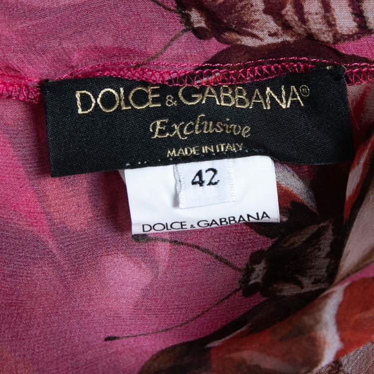 Pre Owned Dolce & Gabbana Pink Butterfly Printed Silk Chiffon Asymmetrical Kaftan Dress M