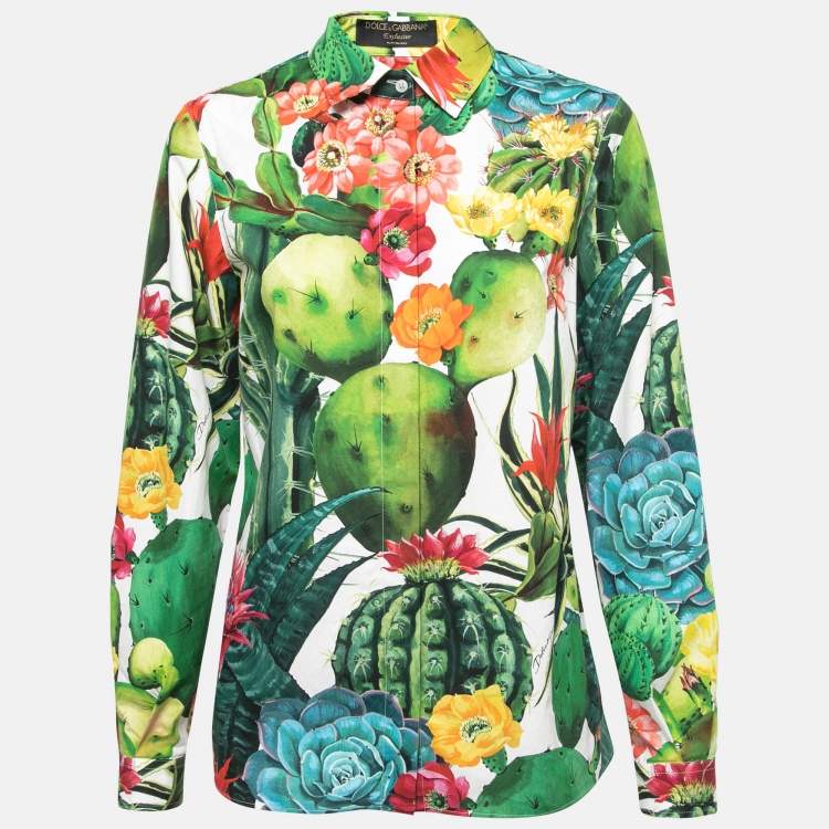 Pre Owned Dolce & Gabbana Multicolor Cactus Print Cotton Shirt M