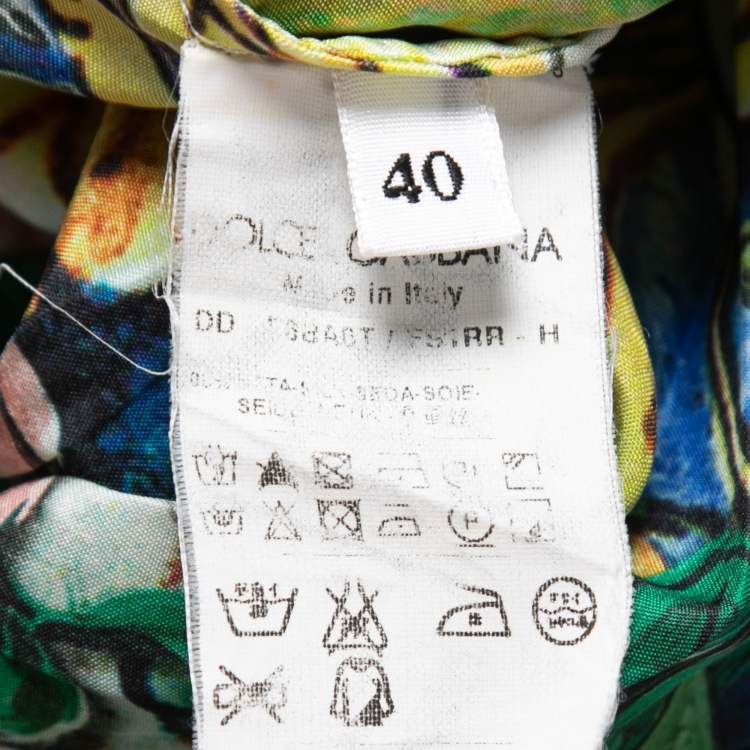 Pre Owned Dolce & Gabbana Blue/Multicolor Printed Silk Jumpsuit S