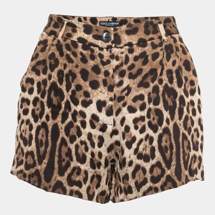 Pre Owned Dolce & Gabbana Brown Animal Print Crepe Shorts S